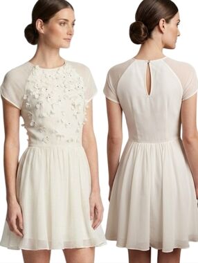 TED BAKER "Penny Floral" Embellished Flower Appliquè Chiffon Mini Dress - XS